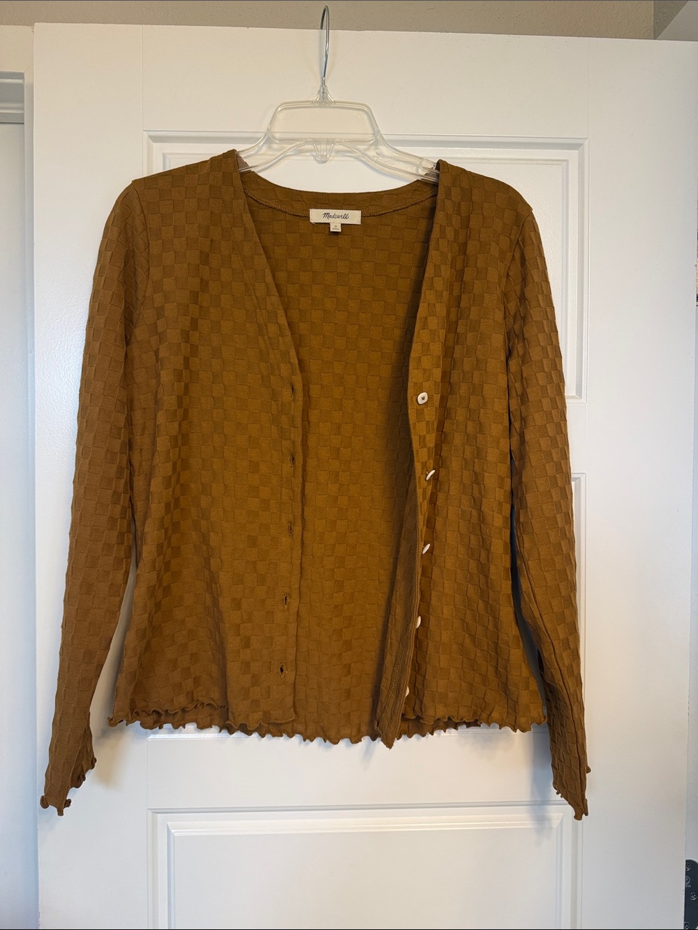 Madewell Checker Knit Button-Front Cardigan - Caramel Brown - Picture 2 of 5